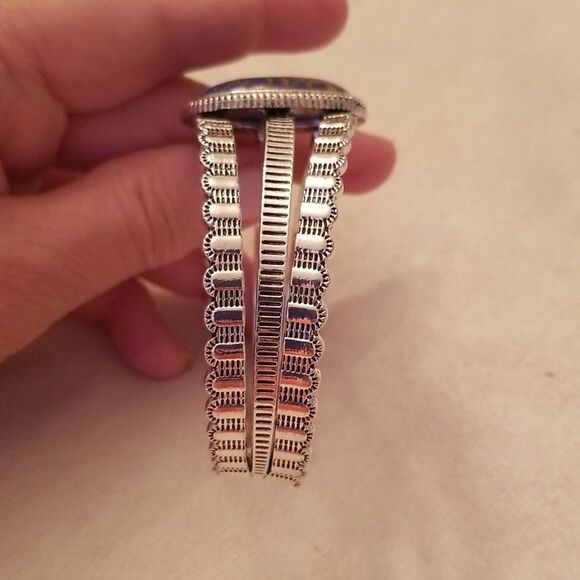 Silver cuff bracelet with blue purple stone - Picture 11 of 13